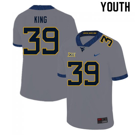 Youth West Virginia Mountaineers NCAA #39 Danny King Gray Authentic Nike Stitched College Football Jersey QT15R44OK